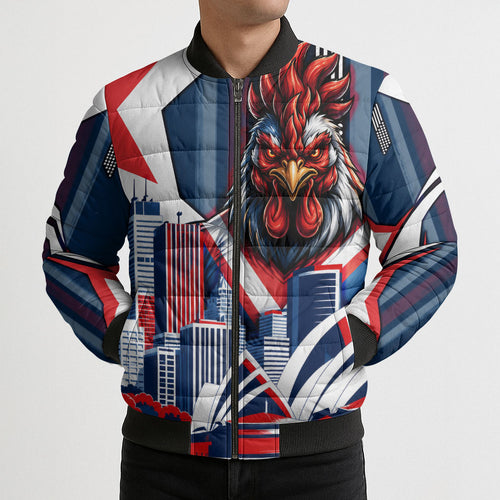 Personalised Sydney Roosters City Of Rugby Bomber Puffer Jacket Sydney City Skyline Illustration Dynamic Sport Fan