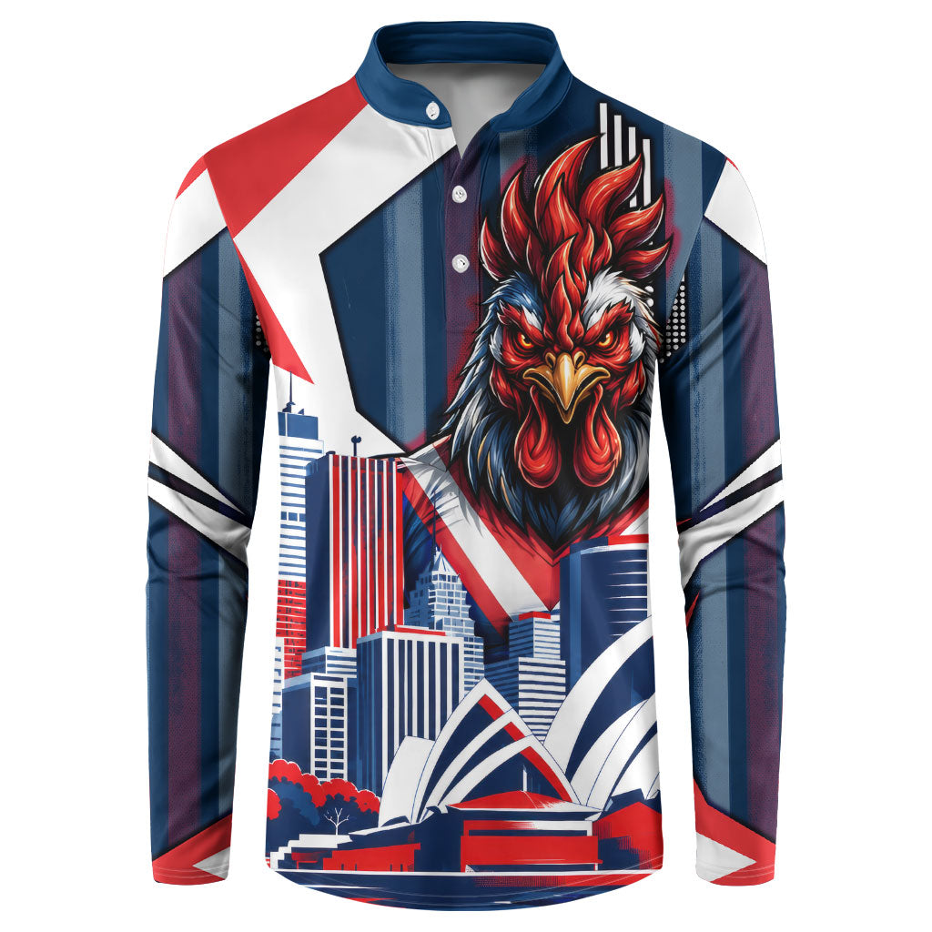 Personalised Sydney Roosters City Of Rugby Button Sweatshirt Sydney City Skyline Illustration Dynamic Sport Fan