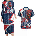Personalised Sydney Roosters City Of Rugby Couples Matching Long Sleeve Bodycon Dress and Hawaiian Shirt Sydney City Skyline Illustration Dynamic Sport Fan