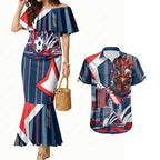 Personalised Sydney Roosters City Of Rugby Couples Matching Mermaid Dress and Hawaiian Shirt Sydney City Skyline Illustration Dynamic Sport Fan