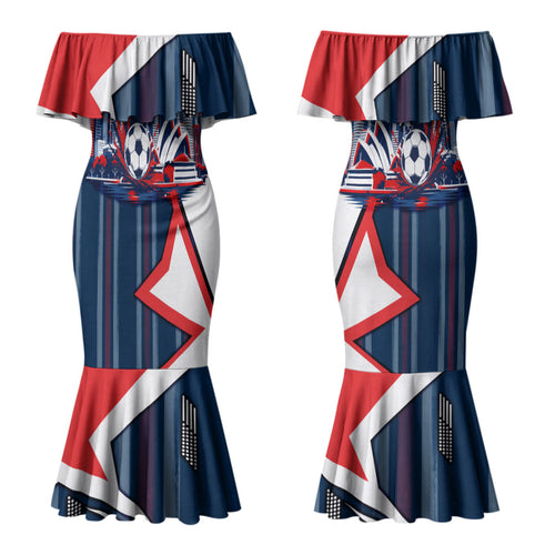 Personalised Sydney Roosters City Of Rugby Couples Matching Mermaid Dress and Hawaiian Shirt Sydney City Skyline Illustration Dynamic Sport Fan