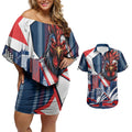 Personalised Sydney Roosters City Of Rugby Couples Matching Off Shoulder Short Dress and Hawaiian Shirt Sydney City Skyline Illustration Dynamic Sport Fan