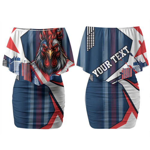 Personalised Sydney Roosters City Of Rugby Couples Matching Off Shoulder Short Dress and Hawaiian Shirt Sydney City Skyline Illustration Dynamic Sport Fan