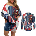Personalised Sydney Roosters City Of Rugby Couples Matching Off Shoulder Short Dress and Long Sleeve Button Shirt Sydney City Skyline Illustration Dynamic Sport Fan