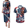 Personalised Sydney Roosters City Of Rugby Couples Matching Puletasi and Hawaiian Shirt Sydney City Skyline Illustration Dynamic Sport Fan