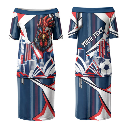 Personalised Sydney Roosters City Of Rugby Couples Matching Puletasi and Long Sleeve Button Shirt Sydney City Skyline Illustration Dynamic Sport Fan