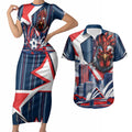 Personalised Sydney Roosters City Of Rugby Couples Matching Short Sleeve Bodycon Dress and Hawaiian Shirt Sydney City Skyline Illustration Dynamic Sport Fan