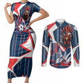 Personalised Sydney Roosters City Of Rugby Couples Matching Short Sleeve Bodycon Dress and Long Sleeve Button Shirt Sydney City Skyline Illustration Dynamic Sport Fan