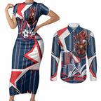 Personalised Sydney Roosters City Of Rugby Couples Matching Short Sleeve Bodycon Dress and Long Sleeve Button Shirt Sydney City Skyline Illustration Dynamic Sport Fan