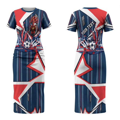 Personalised Sydney Roosters City Of Rugby Couples Matching Short Sleeve Bodycon Dress and Long Sleeve Button Shirt Sydney City Skyline Illustration Dynamic Sport Fan