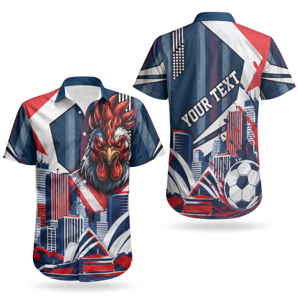 Personalised Sydney Roosters City Of Rugby Couples Matching Summer Maxi Dress and Hawaiian Shirt Sydney City Skyline Illustration Dynamic Sport Fan