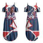 Personalised Sydney Roosters City Of Rugby Couples Matching Summer Maxi Dress and Hawaiian Shirt Sydney City Skyline Illustration Dynamic Sport Fan