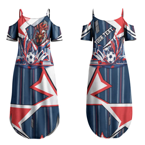Personalised Sydney Roosters City Of Rugby Couples Matching Summer Maxi Dress and Long Sleeve Button Shirt Sydney City Skyline Illustration Dynamic Sport Fan