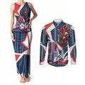 Personalised Sydney Roosters City Of Rugby Couples Matching Tank Maxi Dress and Long Sleeve Button Shirt Sydney City Skyline Illustration Dynamic Sport Fan