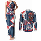 Personalised Sydney Roosters City Of Rugby Couples Matching Tank Maxi Dress and Long Sleeve Button Shirt Sydney City Skyline Illustration Dynamic Sport Fan
