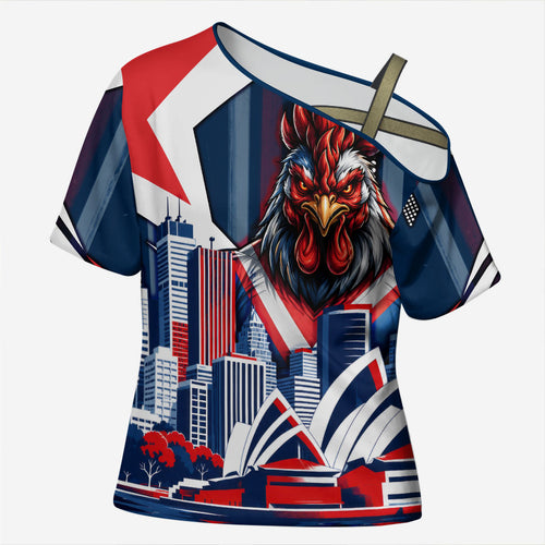 Personalised Sydney Roosters City Of Rugby Cross Shoulder Shirt Sydney City Skyline Illustration Dynamic Sport Fan