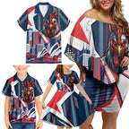 Personalised Sydney Roosters City Of Rugby Family Matching Off Shoulder Short Dress and Hawaiian Shirt Sydney City Skyline Illustration Dynamic Sport Fan