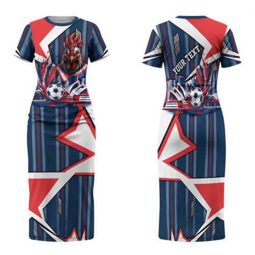 Personalised Sydney Roosters City Of Rugby Family Matching Short Sleeve Bodycon Dress and Hawaiian Shirt Sydney City Skyline Illustration Dynamic Sport Fan