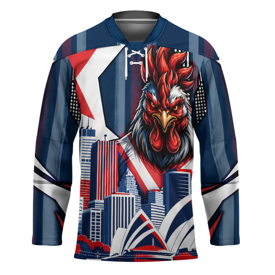 Personalised Sydney Roosters City Of Rugby Hockey Jersey Sydney City Skyline Illustration Dynamic Sport Fan