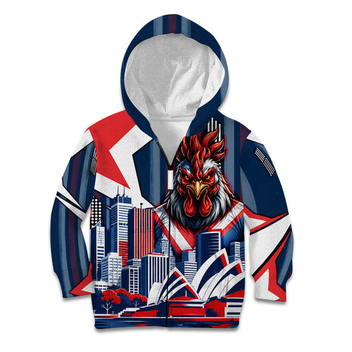 Personalised Sydney Roosters City Of Rugby Kid Hoodie Sydney City Skyline Illustration Dynamic Sport Fan