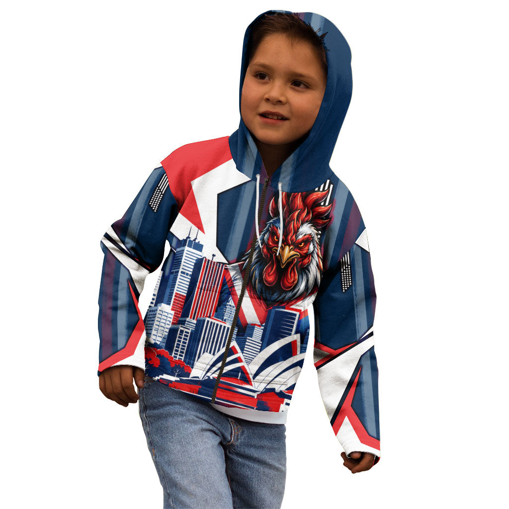 Personalised Sydney Roosters City Of Rugby Kid Hoodie Sydney City Skyline Illustration Dynamic Sport Fan