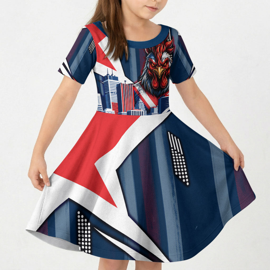 Personalised Sydney Roosters City Of Rugby Kid Short Sleeve Dress Sydney City Skyline Illustration Dynamic Sport Fan