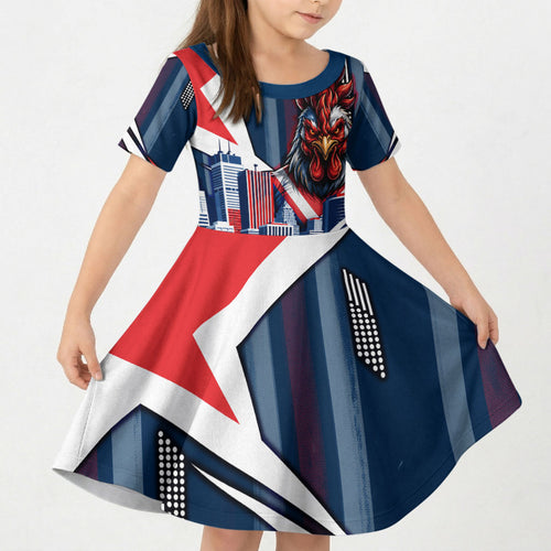 Personalised Sydney Roosters City Of Rugby Kid Short Sleeve Dress Sydney City Skyline Illustration Dynamic Sport Fan