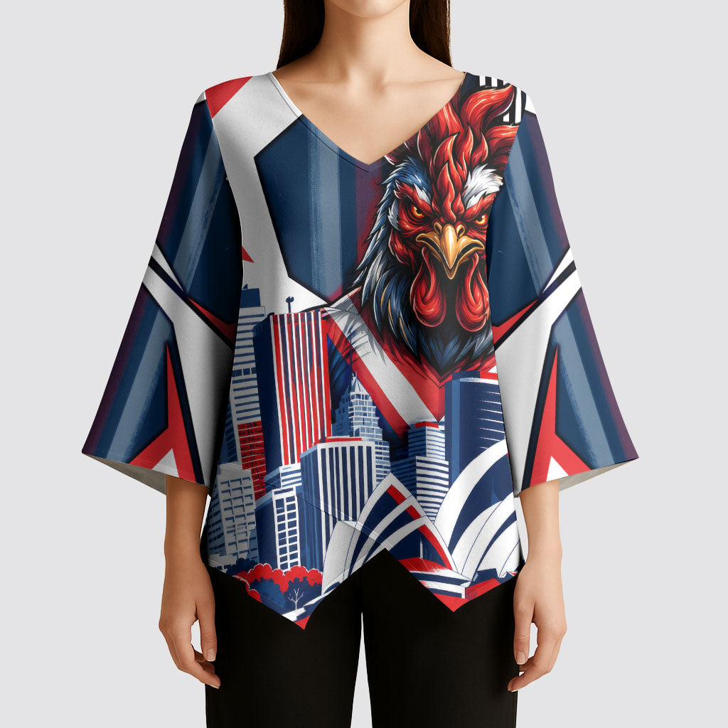 Personalised Sydney Roosters City Of Rugby Kimono Sleeve Blouse Sydney City Skyline Illustration Dynamic Sport Fan