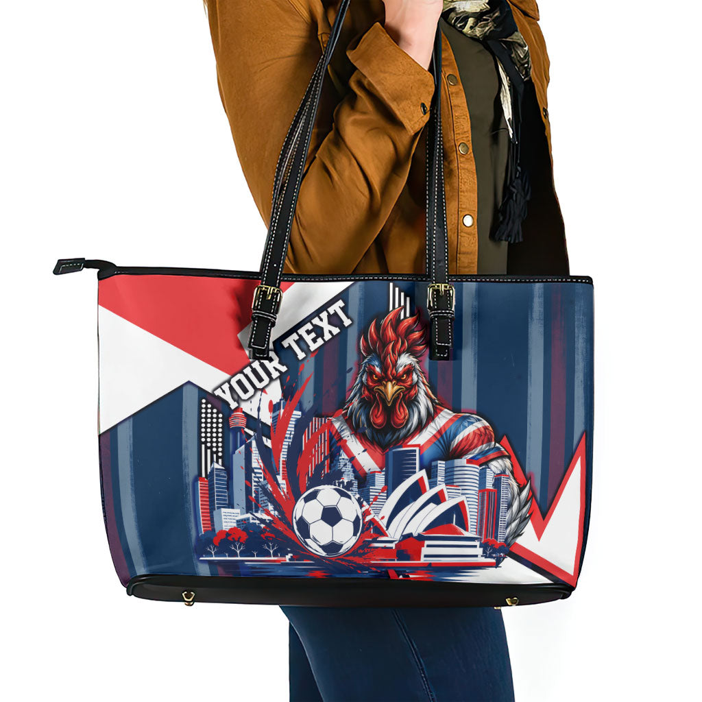 Personalised Sydney Roosters City Of Rugby Leather Tote Bag Sydney City Skyline Illustration Dynamic Sport Fan