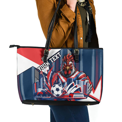 Personalised Sydney Roosters City Of Rugby Leather Tote Bag Sydney City Skyline Illustration Dynamic Sport Fan