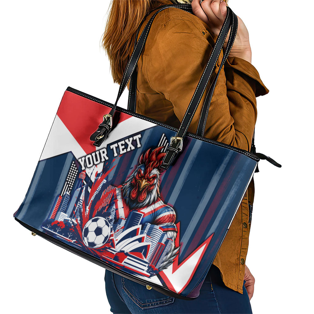 Personalised Sydney Roosters City Of Rugby Leather Tote Bag Sydney City Skyline Illustration Dynamic Sport Fan