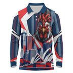 Personalised Sydney Roosters City Of Rugby Long Sleeve Polo Shirt Sydney City Skyline Illustration Dynamic Sport Fan