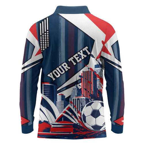 Personalised Sydney Roosters City Of Rugby Long Sleeve Polo Shirt Sydney City Skyline Illustration Dynamic Sport Fan