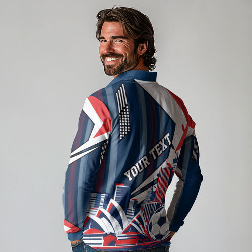 Personalised Sydney Roosters City Of Rugby Long Sleeve Polo Shirt Sydney City Skyline Illustration Dynamic Sport Fan
