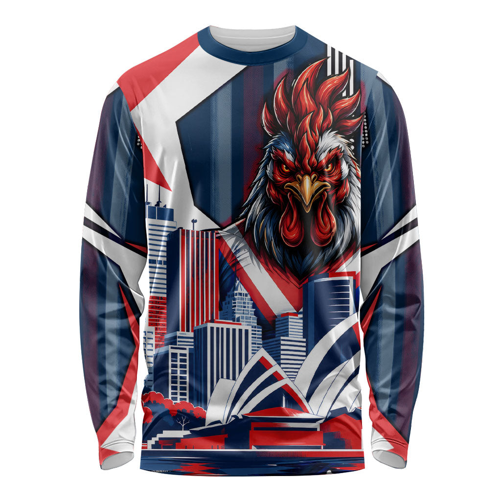 Personalised Sydney Roosters City Of Rugby Long Sleeve Shirt Sydney City Skyline Illustration Dynamic Sport Fan