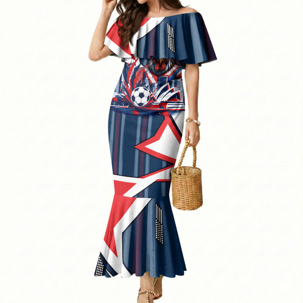 Personalised Sydney Roosters City Of Rugby Mermaid Dress Sydney City Skyline Illustration Dynamic Sport Fan