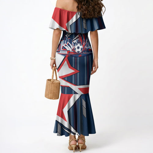 Personalised Sydney Roosters City Of Rugby Mermaid Dress Sydney City Skyline Illustration Dynamic Sport Fan