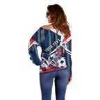 Personalised Sydney Roosters City Of Rugby Off Shoulder Sweater Sydney City Skyline Illustration Dynamic Sport Fan