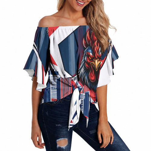 Personalised Sydney Roosters City Of Rugby Off Shoulder Wrap Waist Top Sydney City Skyline Illustration Dynamic Sport Fan