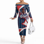 Personalised Sydney Roosters City Of Rugby Off The Shoulder Long Sleeve Dress Sydney City Skyline Illustration Dynamic Sport Fan