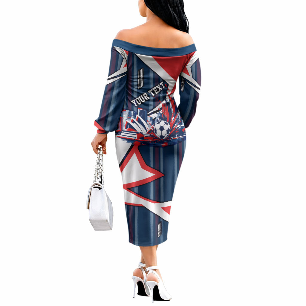 Personalised Sydney Roosters City Of Rugby Off The Shoulder Long Sleeve Dress Sydney City Skyline Illustration Dynamic Sport Fan
