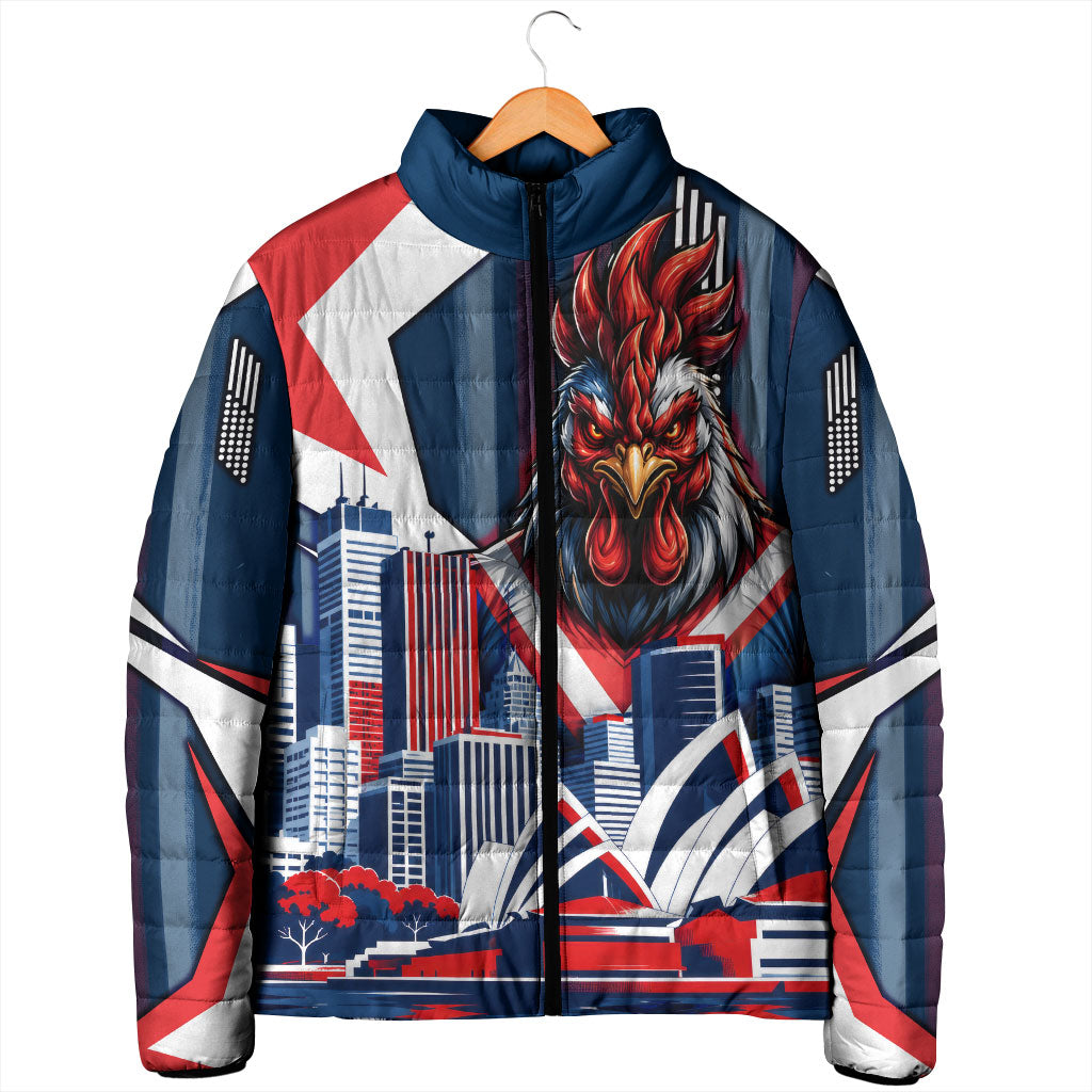 Personalised Sydney Roosters City Of Rugby Padded Jacket Sydney City Skyline Illustration Dynamic Sport Fan
