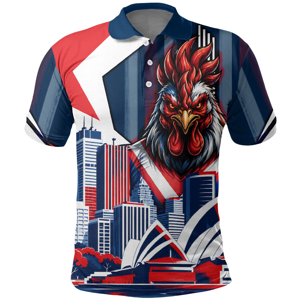Personalised Sydney Roosters City Of Rugby Polo Shirt Sydney City Skyline Illustration Dynamic Sport Fan