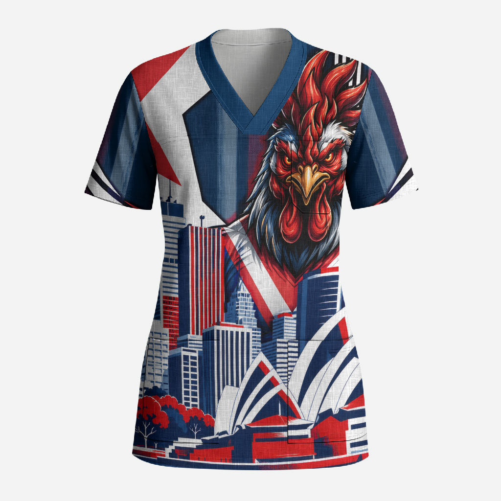Personalised Sydney Roosters City Of Rugby Scrub Top Sydney City Skyline Illustration Dynamic Sport Fan