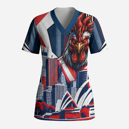Personalised Sydney Roosters City Of Rugby Scrub Top Sydney City Skyline Illustration Dynamic Sport Fan