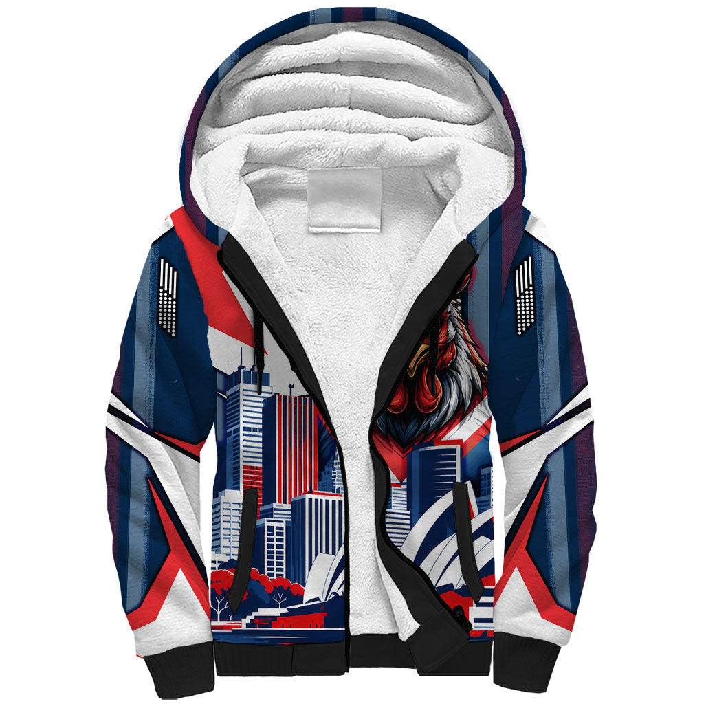 Personalised Sydney Roosters City Of Rugby Sherpa Hoodie Sydney City Skyline Illustration Dynamic Sport Fan
