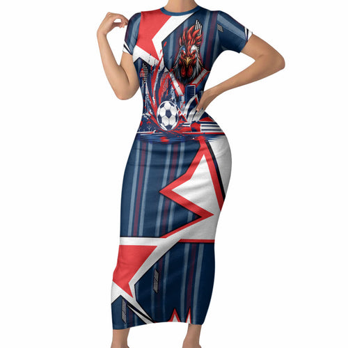 Personalised Sydney Roosters City Of Rugby Short Sleeve Bodycon Dress Sydney City Skyline Illustration Dynamic Sport Fan