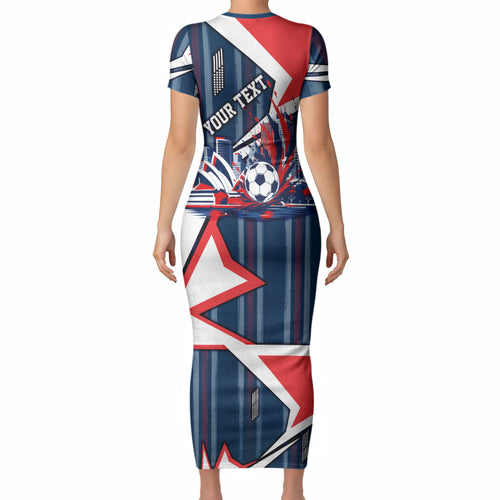 Personalised Sydney Roosters City Of Rugby Short Sleeve Bodycon Dress Sydney City Skyline Illustration Dynamic Sport Fan