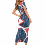Personalised Sydney Roosters City Of Rugby Short Sleeve Bodycon Dress Sydney City Skyline Illustration Dynamic Sport Fan