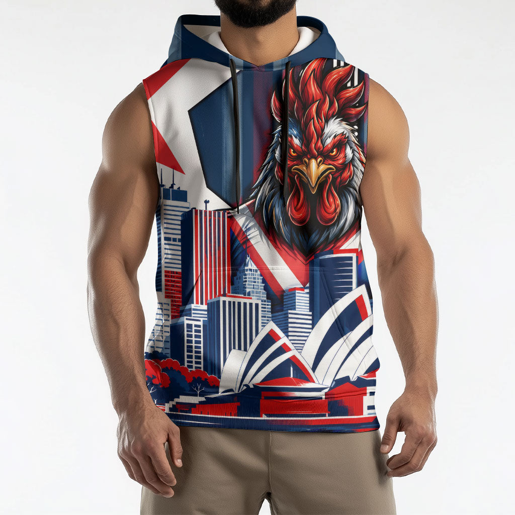 Personalised Sydney Roosters City Of Rugby Sleeveless Hoodie Sydney City Skyline Illustration Dynamic Sport Fan